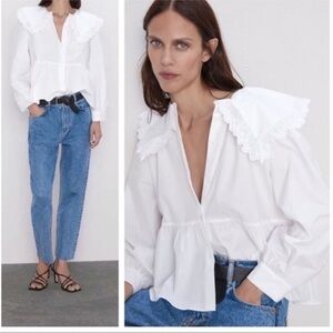 Zara White Ruffled Collar Blouse